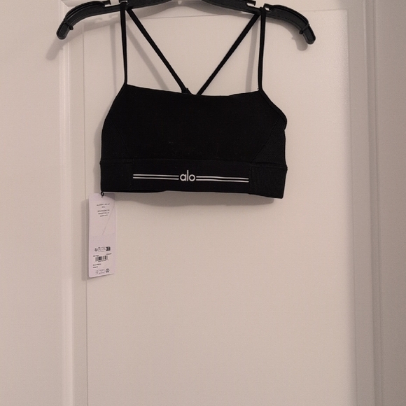 ALO Yoga Relay Black and White Women's Alosoft Bra Medium - Picture 5 of 8